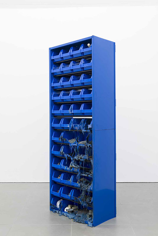 Matias Faldbakken Parts Cabinet, 2013 metal cabinet, plastic drawers, screws, spare parts, 200 x 70.5 x 37cm. CHEWDAY'S. CZUDEJ